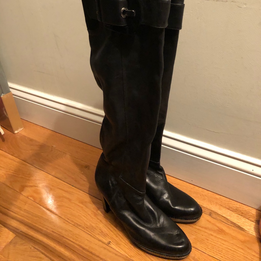 Black Leather Stuart Weitzman Boots-With Buckle